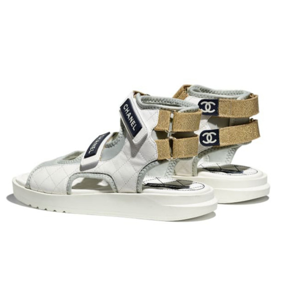 Chanel 21P White Grey Cocomark CC Logo Mule Slide Flat Teva Dad Sport Sandal 36 - Picture 9 of 12